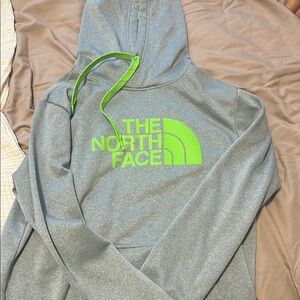 The North Face Gray Hoodie with Bright Green Logo